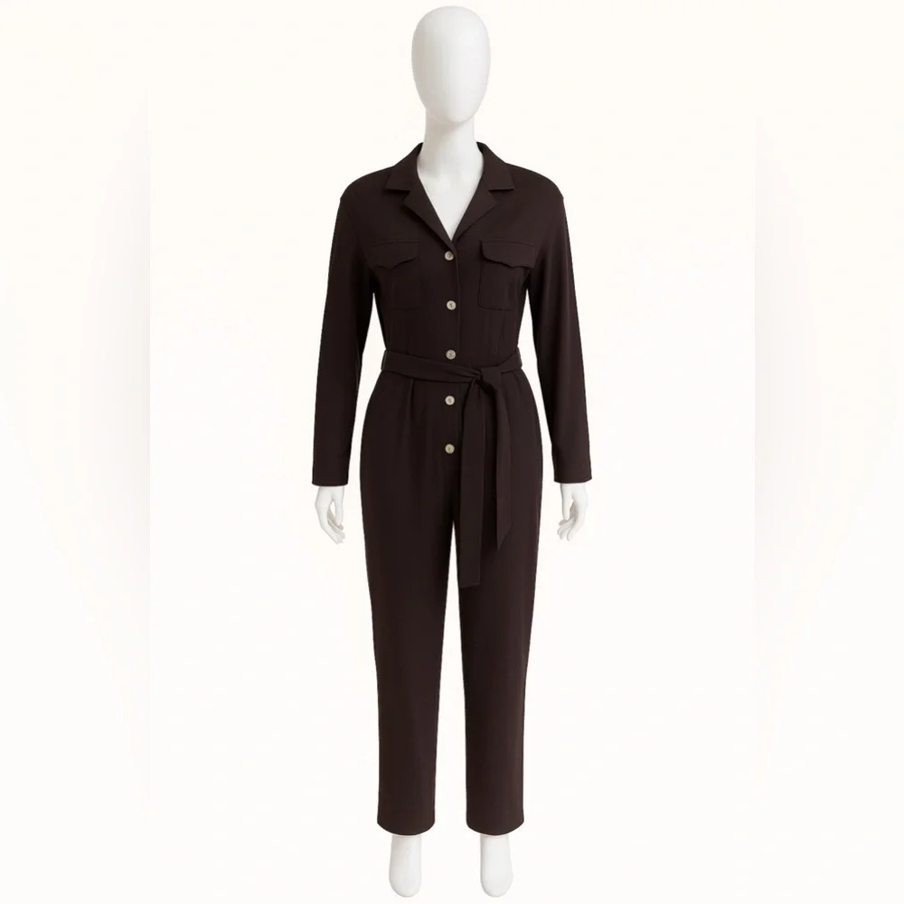 Snidel Long Sleeve All-In-One Straight Leg Belted Size 0 Brown Jumpsuit Romper